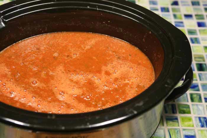 Puree the soup smooth with a handheld immersion blender.