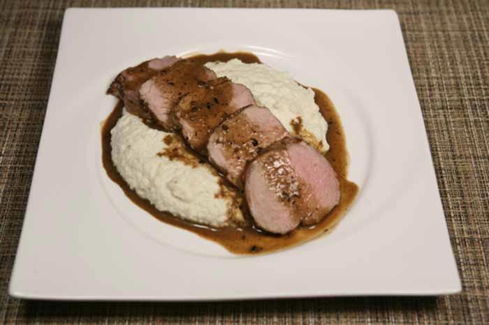 Marinated Pork Loin with Gravy and Cauliflower Mash